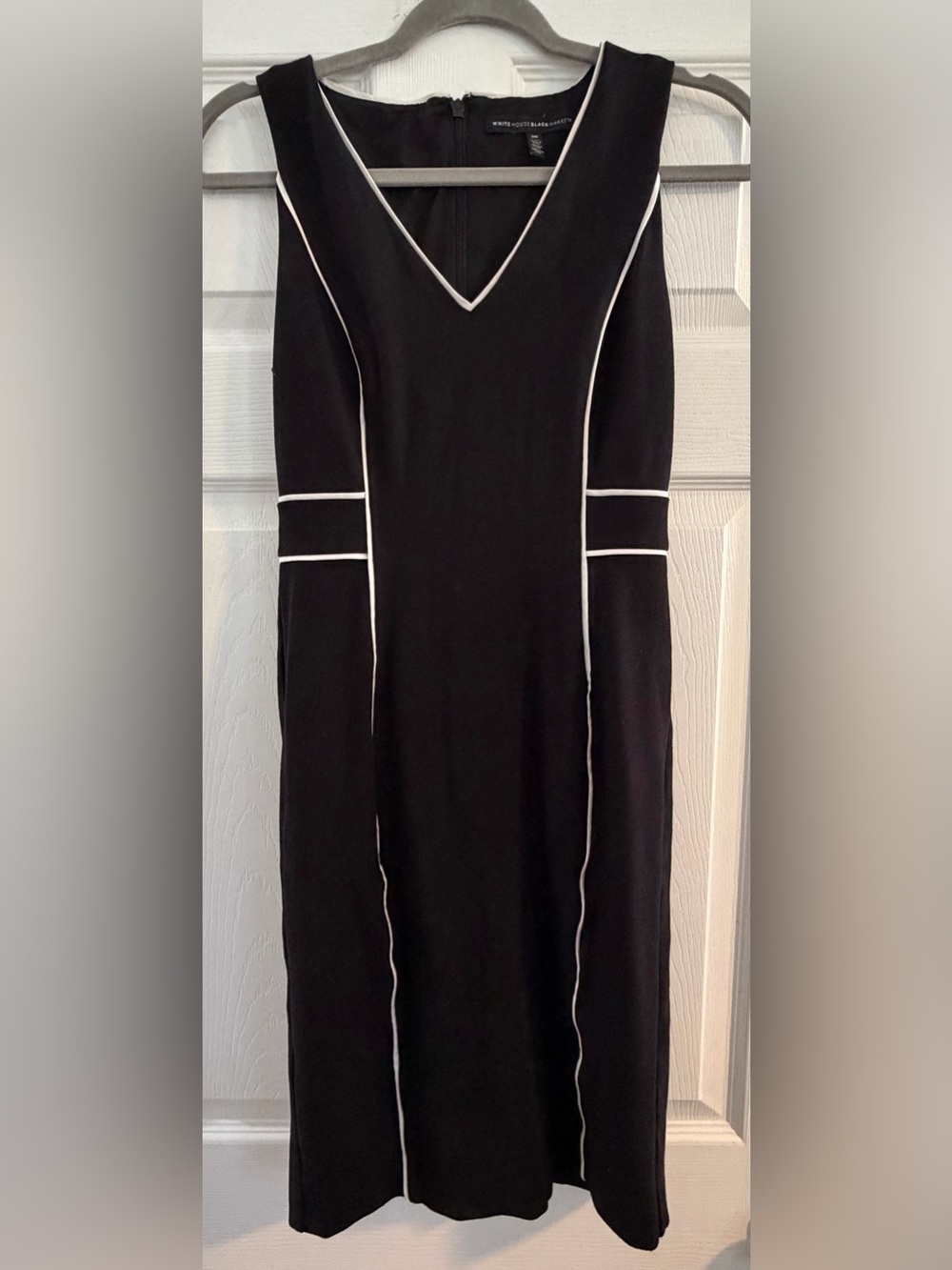 White House Black Market Black Long-Sleeve Dress with White Piping